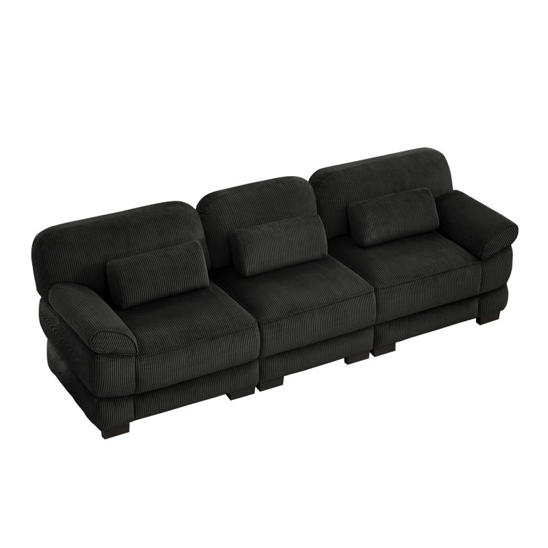 Canapé 3 places Cloud Couch, L 104 po, Velours côtelé noir