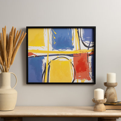 Cole et toile grise rectangulaire à blocs de couleurs géométriques multicolores, art mural encadré noir