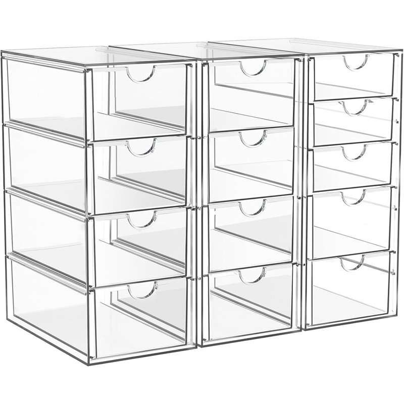 Ensemble de 3 organisateurs de maquillage en acrylique avec 13 tiroirs - Comptoir de salle de bain et tiroirs de rangement pour cosmétiques, fournitures de bureau et plus