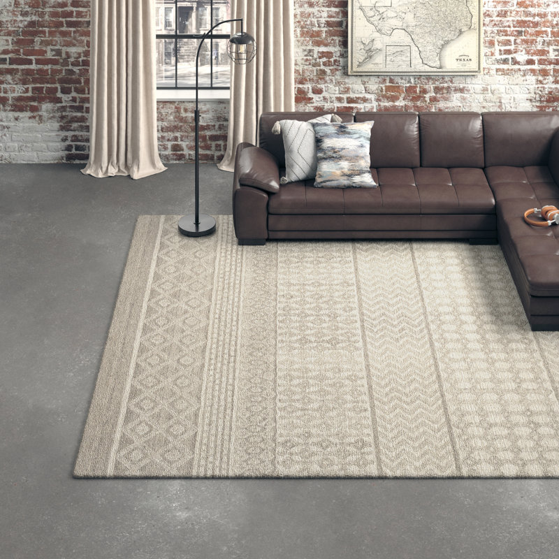 Tapis géométrique en laine touffeté à la main Abdera, Tapis de couloir 2 pi 6 po x 6 pi