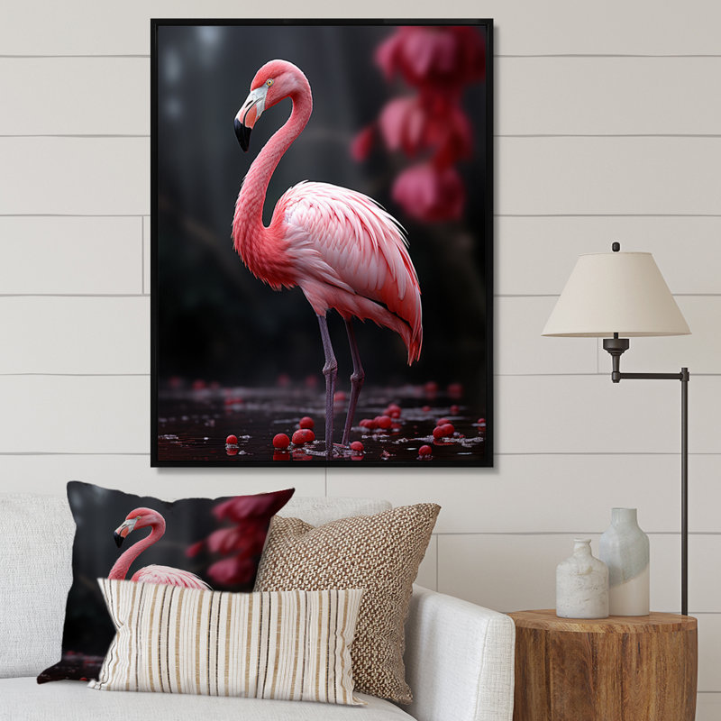 Flamme rose et grise Wassil, H 20 po x l 12 po x P 1 po, Cadre flottant noir
