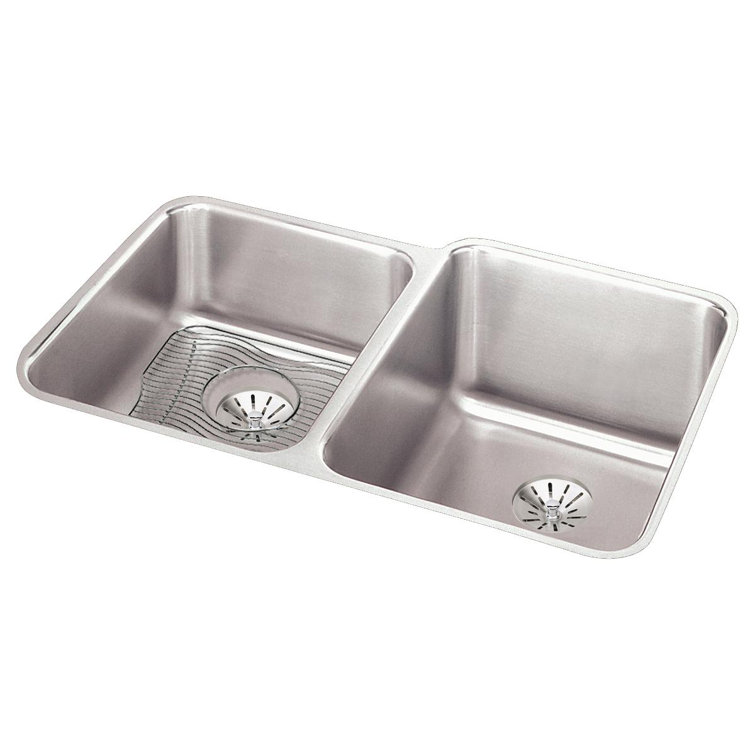 Lustertone 31.25" L x 20.5" W Double Basin Undermount Kitchen Sink with Basket Strainer
