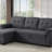 Modern L-Shaped Modular Lounger - Dark Gray Tufted Fabric, Hidden Storage, Chaise Lounge for Living Room