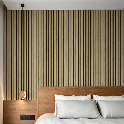 4Pcs 93" L x 12"  W Acoustic Wood Panelling,3D Fluted Soundproof Wall Panelling  for Wall and Ceiling,Slat Wood Wall Panels(31 sq.ft.)
