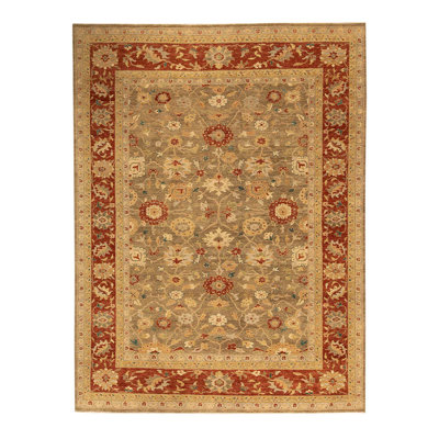 Tapis vert clair et rouille de haute qualité noué à la main