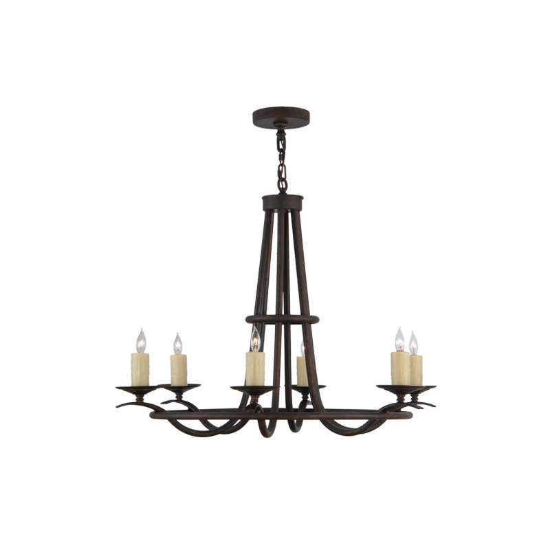 Lustre en roue de chariot à 6 lumières de style bougie Octavia, Épice cajun, Pas d'abat-jour
