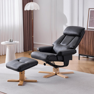 Fauteuil d'appoint pivotant à 360 ° chauffant en cuir de polyuréthane noir, fauteuil avec repose-pieds, confort ergonomique pour le salon, coin lecture, petit canapé simple pour chambre à coucher, bureau, appartement