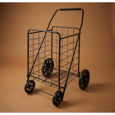Shopping Cart Large  Extra Large Utility Foldable Shopping Cart With Wheels, 100 Lb Capacity, Heavy Duty Grocery Cart With Steel Frame, Foam Handle, Rolling Collapsible Utility Trolley For Grocery, Laundry, Black
