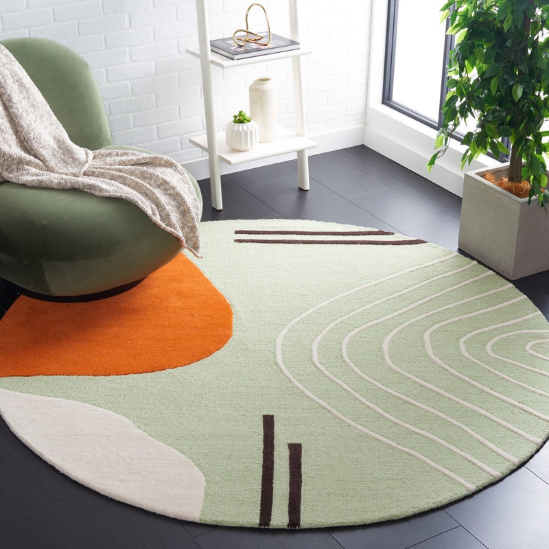 Arabelle Handmade Wool Green/Orange/Brown/Ivory Rug, Round 6'