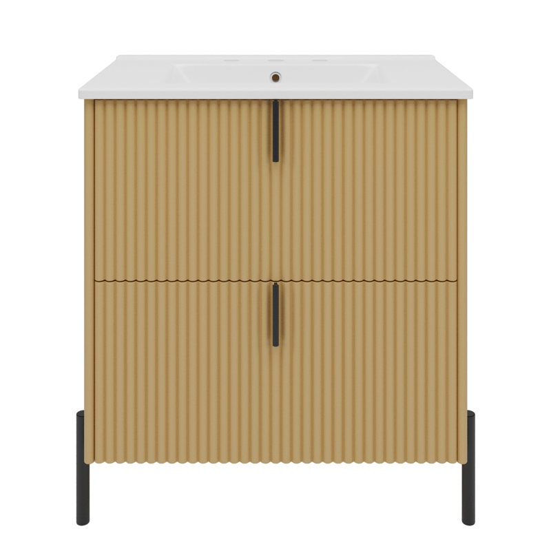 30" Single Bathroom Vanity With Ceramic Top, Natural