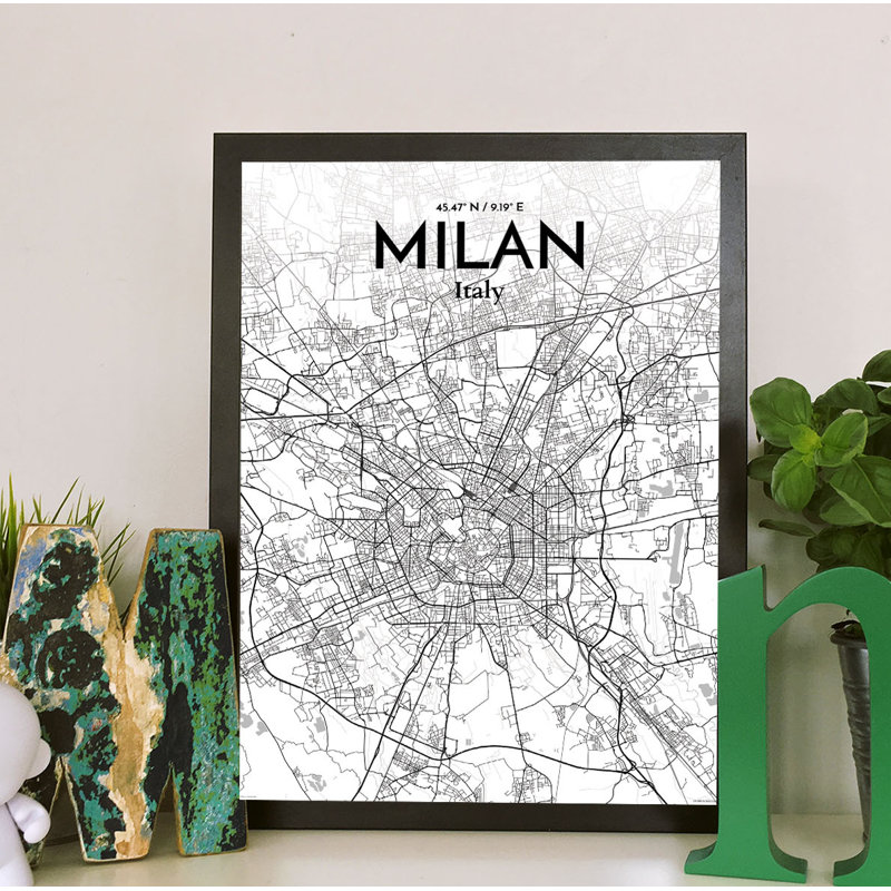 Milan City Map 1 Piece Wall Art, 61cm H x 45.7cm W x 0.13cm D