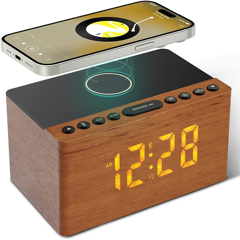 Digital Electric Alarm Tabletop Clock, Black/Brown