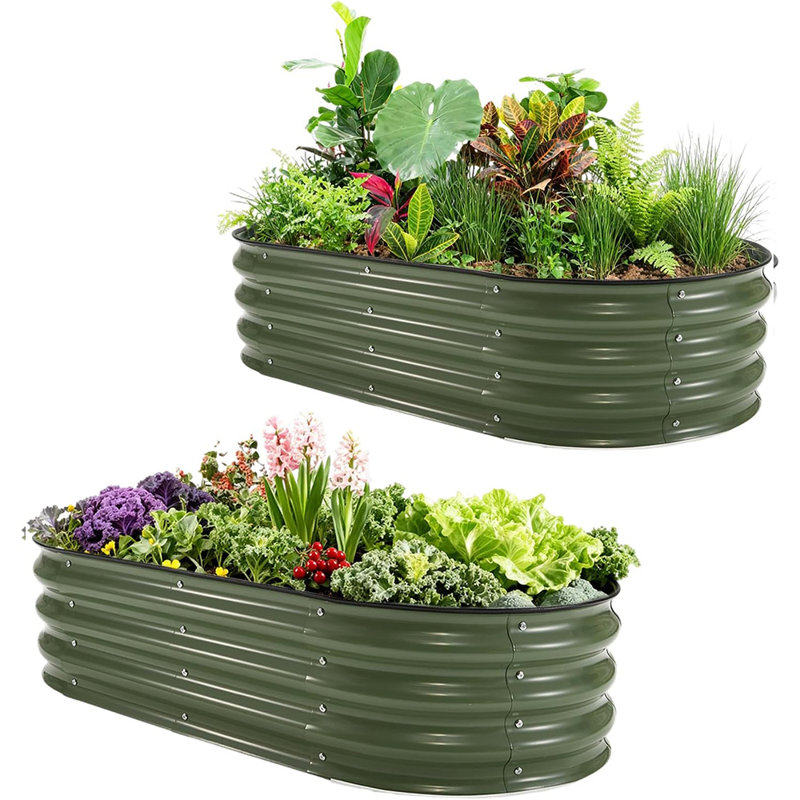 2-Pack 4×2×1 ft Oval Galvanized Raised Garden Bed Kit, Open-Base Metal Planters for Vegetables, Flowers, Herbs & Fruits