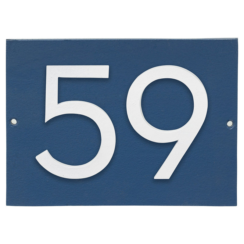 Plaque d’adresse murale sur 1 ligne flottante, Bleu mer, Blanc, Oui