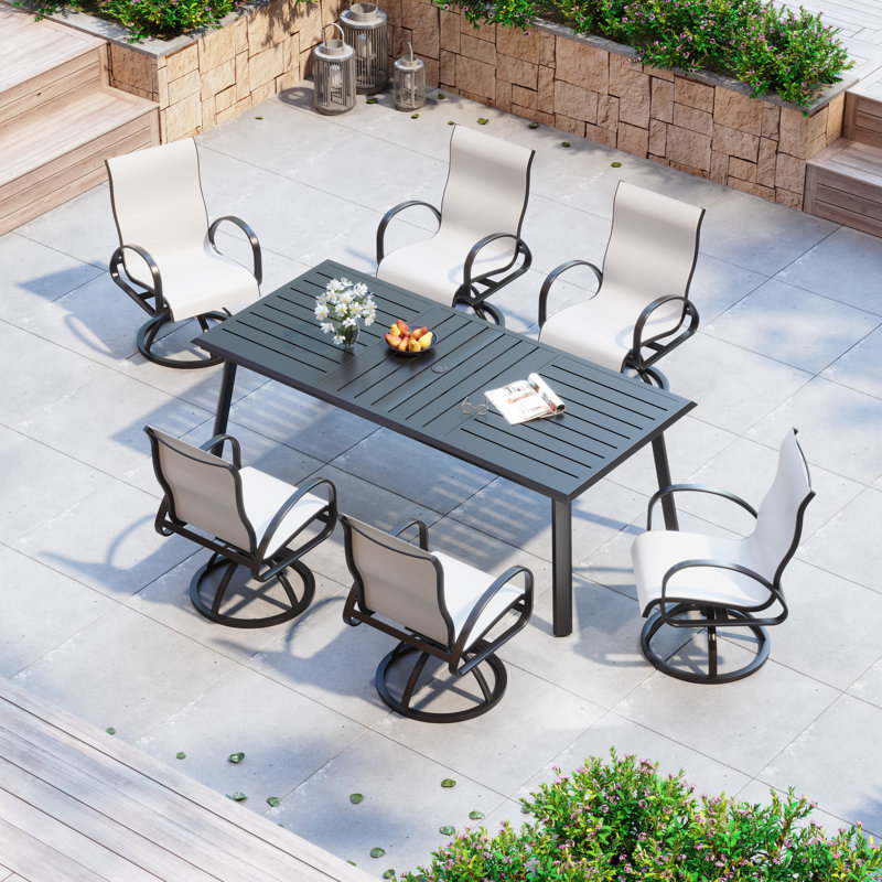 6 - Person Cast Aluminum Patio Dining Set With Sunbrella Swivel  Chairs, White
