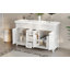 Meuble-lavabo de 60 po avec lavabo double en résine, 3 tiroirs et 4 portes (2 avec tablettes doubles), pieds en bois massif, fermeture en douceur, blanc