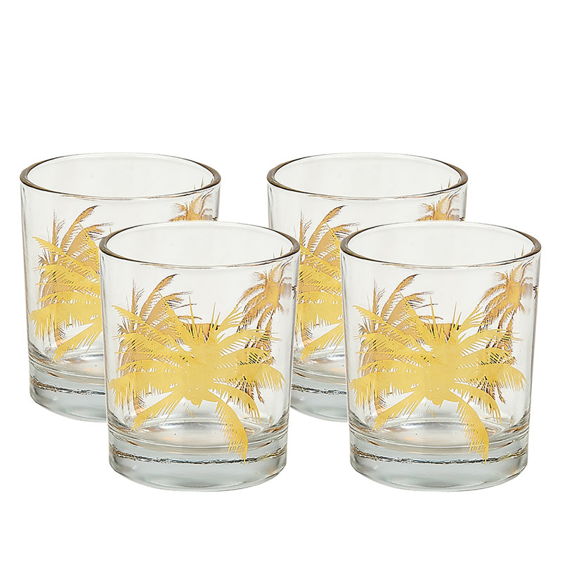 Golden Palm Tree Tropical Whiskey Glass Set of 4