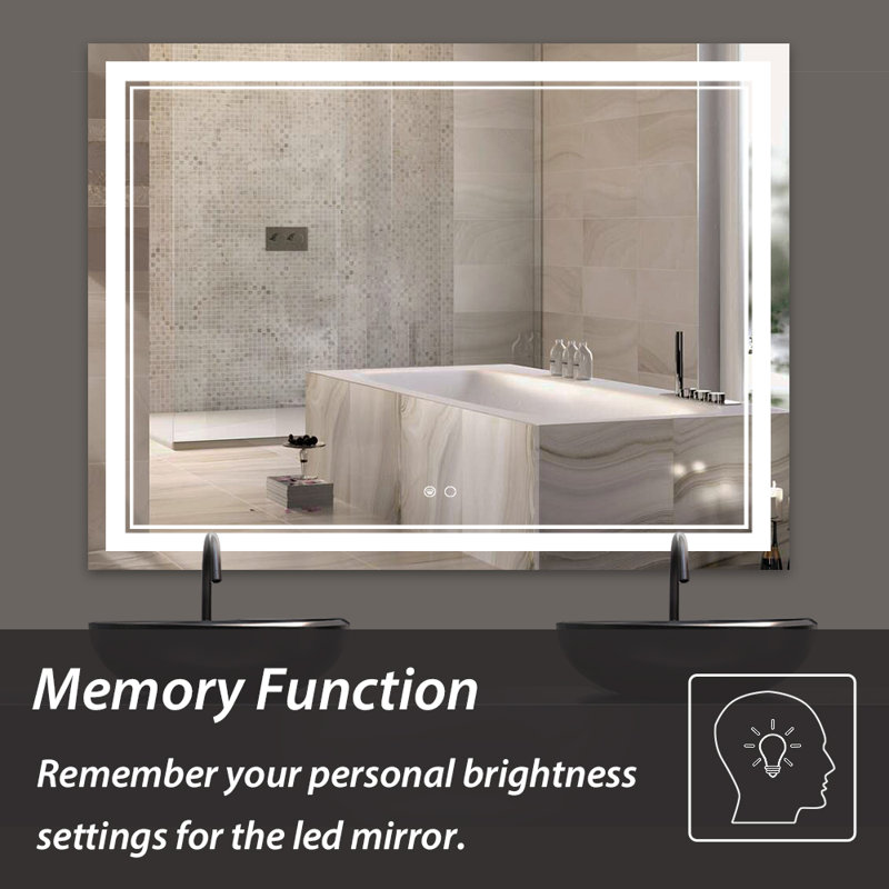 Miroir de salle de bain sans cadre à 3 lumières DEL Adorna, 48 po x 34 po