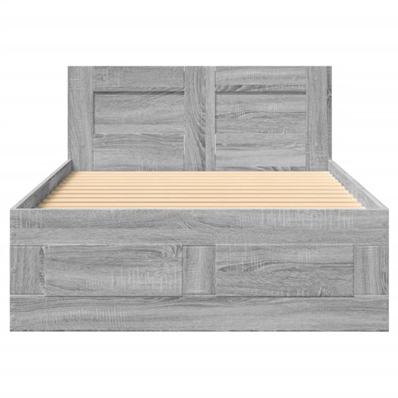Drawers Bed Frame, European Single (90 x 200 cm), Grey Sonoma