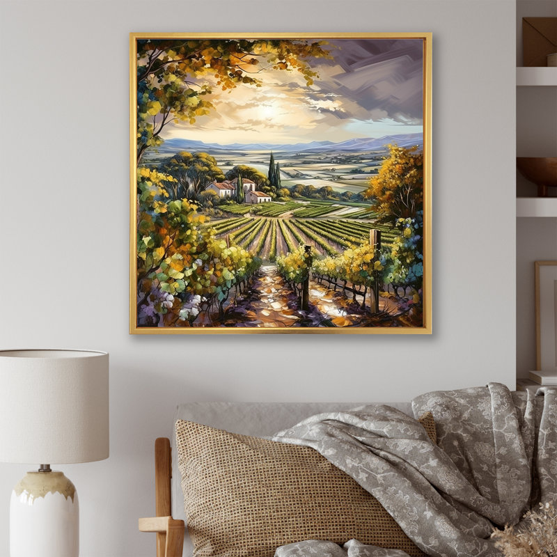 Vineyard Charm Landscape II - Vineyard, art mural, Cadre flottant doré, H 24 po x l 24 po x P 1 po