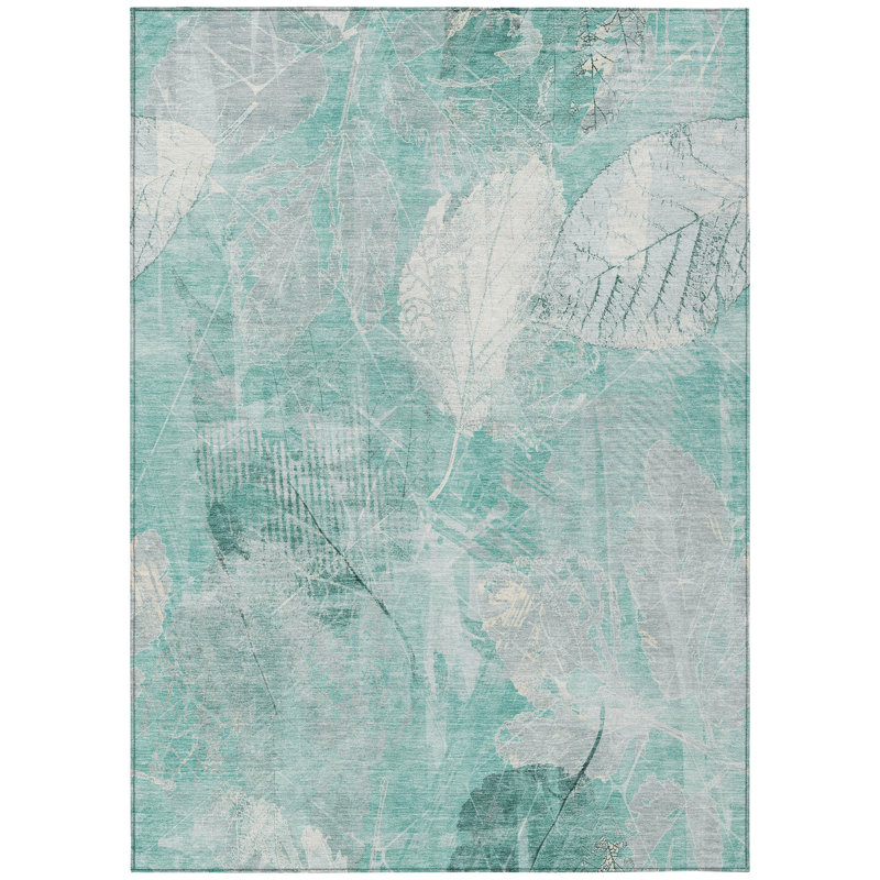 Tapis extérieur lavable floral bleu sarcelle et ivoire 10 pi x 14 pi