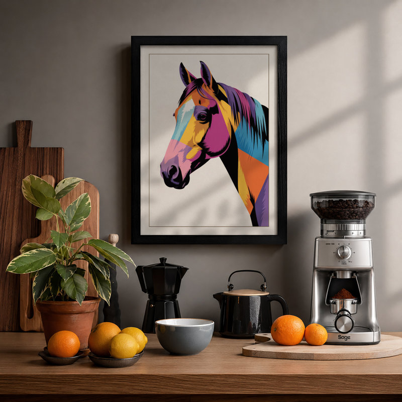 Chromatic Horse Modern - Framed Print, A1 - 84.1 x 59.4 cm, Black