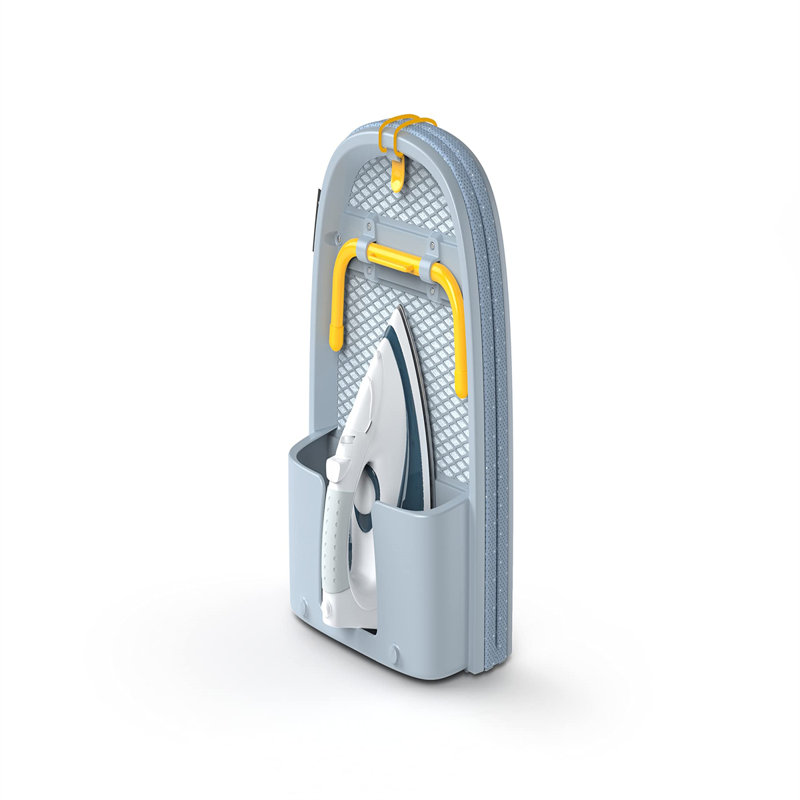 Compact Grey and Yellow Folding Tabletop Ironing Board with Iron Holder