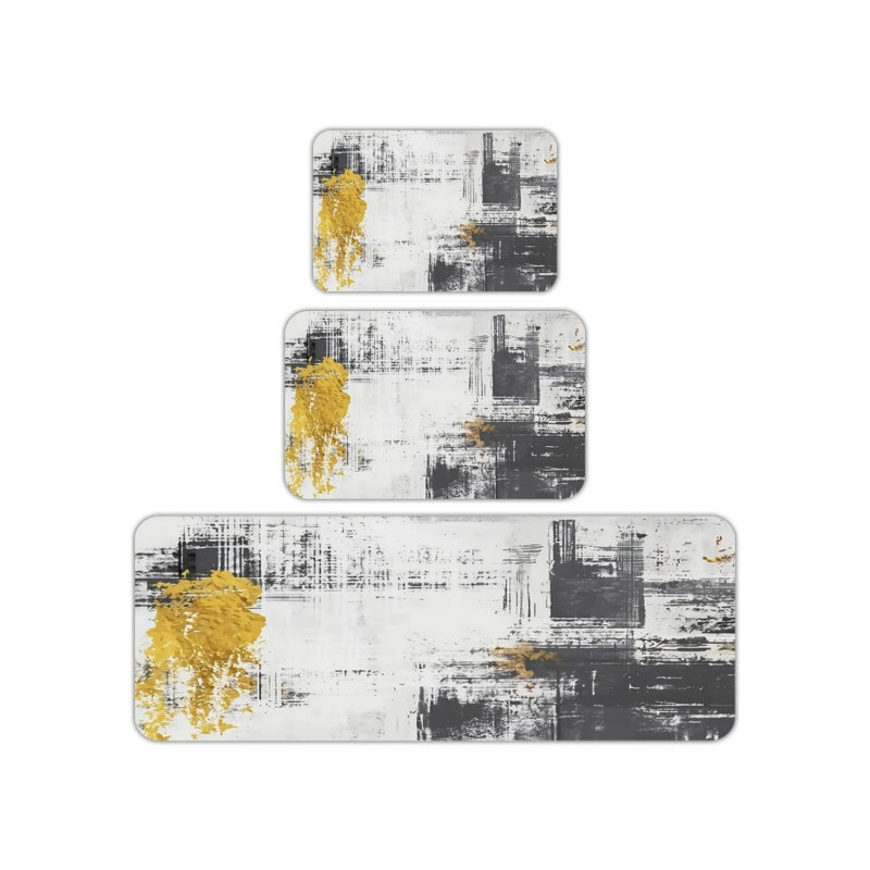 Grey Gold Abstract Art 3 Pcs Kitchen Mat For Kitchen, Pantry