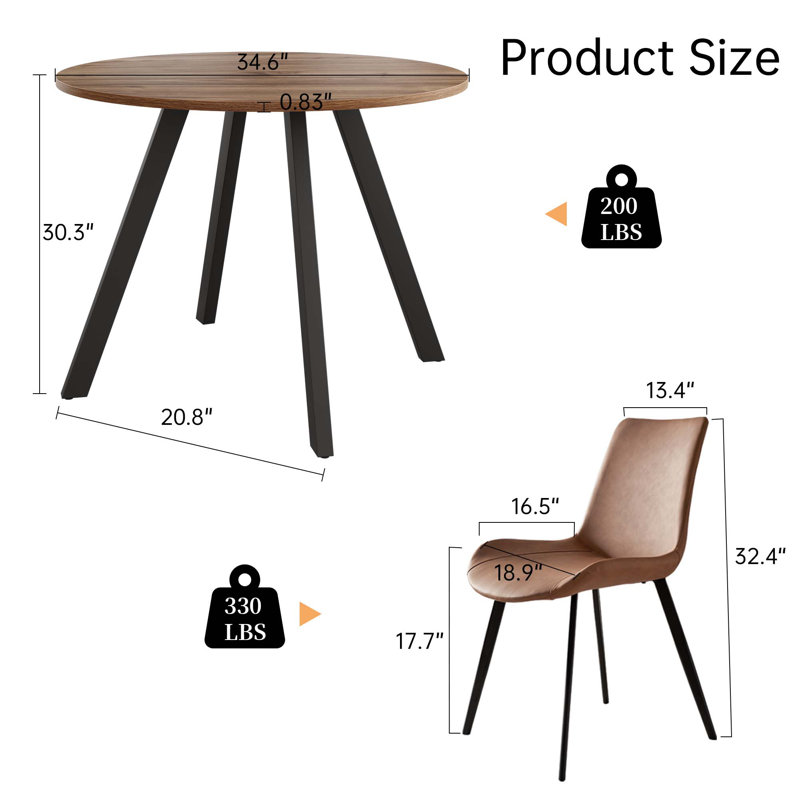 Courtenay Round Dining Table Set, Brown, Tan, 5 Pieces: Table, 4 Chairs 