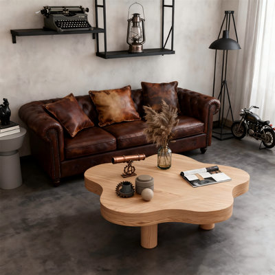 Cloud-Shaped Sculptural Coffee Table - Organic Round Corner Wood Accent Table for Living Room