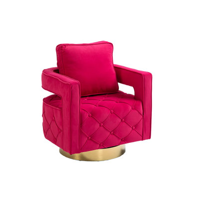 Red Velvet 360 Degree Rotatable Chair - , Armrest, Comfortable For Home And Bedroom High Back, Office Use