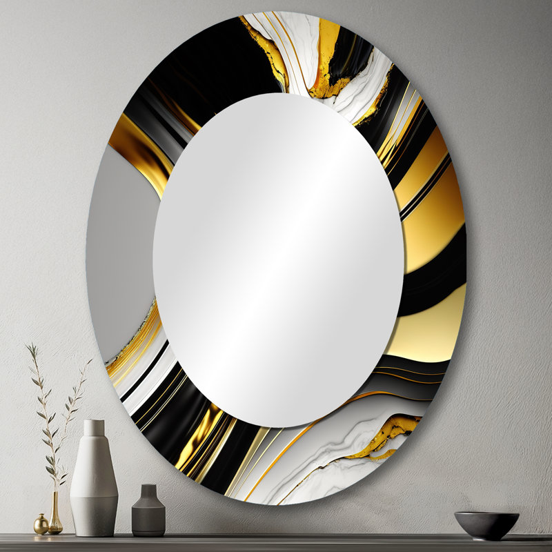 Abstrait géométrique marbre marbre doré II - décor de miroir mural ovale doré, 43 po x 33 po
