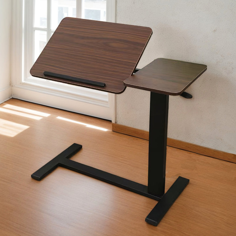 Adjustable Bedside Stand - Table With Wheels, Tilting Tray For Laptop And Relaxation, Walnut Black, Versatile Accessory Folding Mobile Desk Height, Mother's Day Surprise