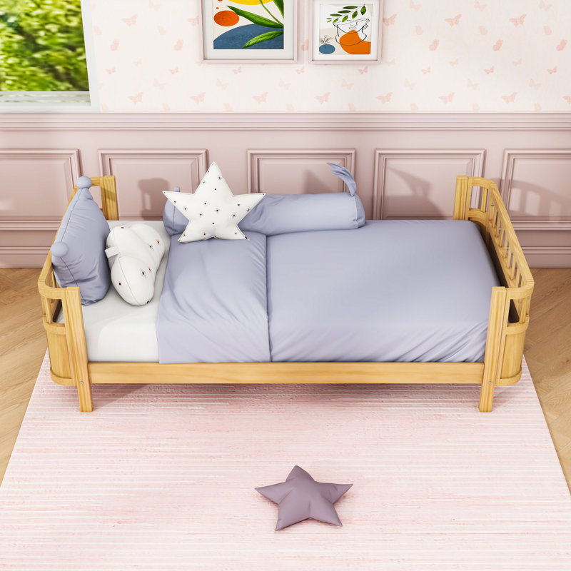 Wood Platform Bed with Rails, Natural, Twin