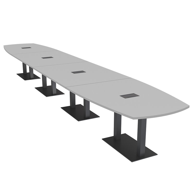 Table de réunion Arc-Boat avec base en métal double 2 modules de puissance et de données, H 30 po x l 264 po x P 48 po