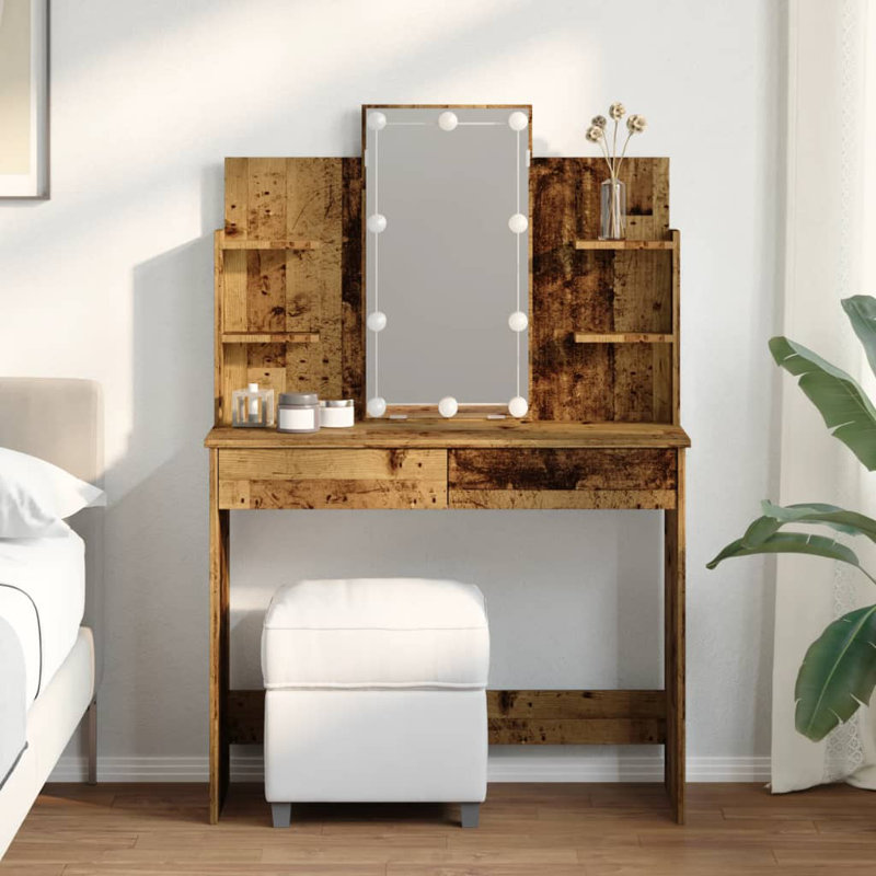 Micsunel Dressing Table with Mirror, Old Wood