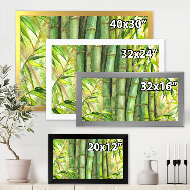 Tiges de bambou vert vif - peinture sur toile, H 24 po x l 32 po x P 1 po, Cadre photo blanc