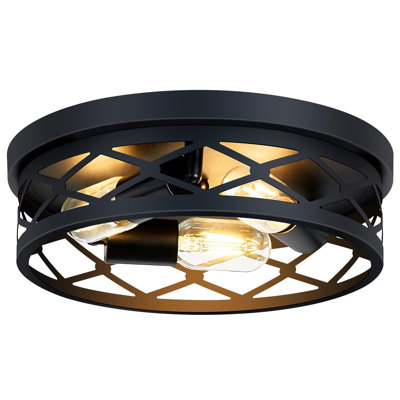 Plafonnier encastré 3 lumières 13 po Farmhouse, cage en métal noir, plafonniers de base E26 pour entrée de couloir de cuisine (paquet de 2)
