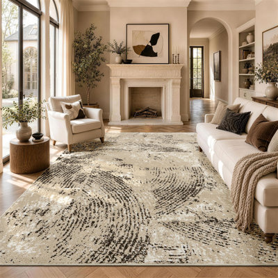 Vintage Textured Area Rug - Soft Floor Carpet with Canvas Backing, Non-Slip Living Room Bedroom Rug