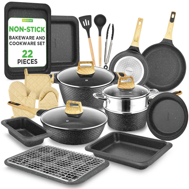 22 - Piece Non-Stick Cookware Set, Black