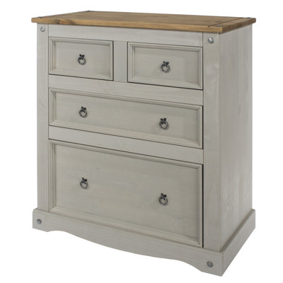 Wes 4 Drawer (2+2) Chest of Drawers, Pine, Antique Waxed, Corona Design