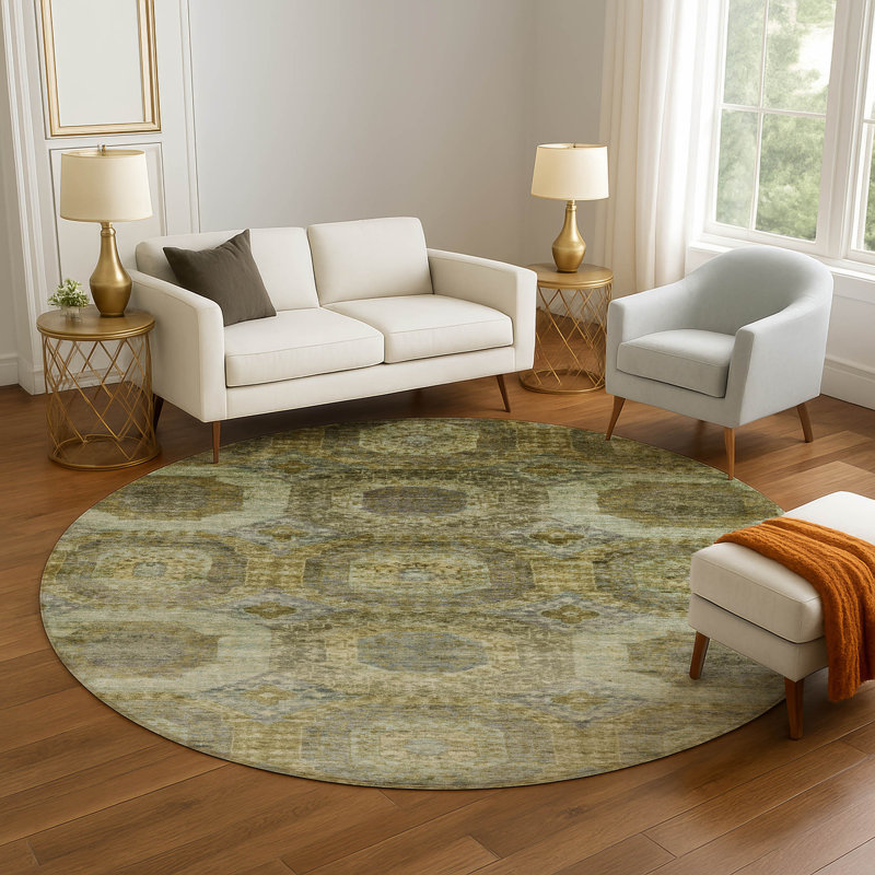 Premium Machine Washable Ralston AMF1944 Panels Rug, Round 8'