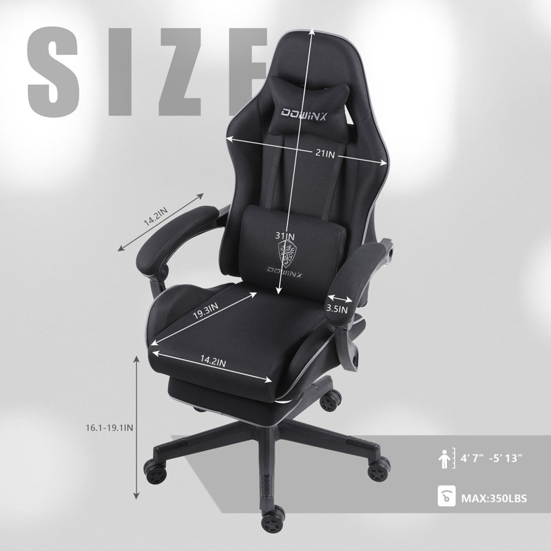 Dowinx Black Fabric Gaming Chair with Footrest and Massage Lumbar Support