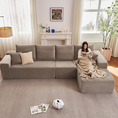 135" Modular Sectional Couches for Living Room, Comfy Boneless L Shaped Cloud Couch with Chaise Lounge, Modern Cozy Corduroy Deep Seat Floor Sofa, Memory Foam, No Assembly Required,