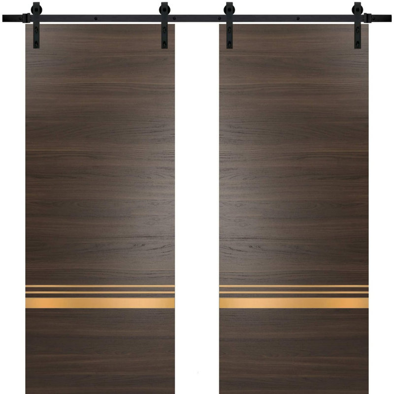 Porte de grange en bois lambrissé sans trousse de quincaillerie d'installation, Frêne chocolat, 64 po x 96 po