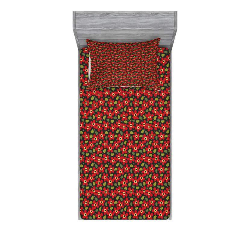 Microfiber Floral Sheet Set, Twin Sheet Set with Fitted Sheet