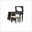 Ensemble de meuble-lavabo avec tabouret, mobilier de chambre noir traditionnel avec miroir en acier inoxydable 3 tiroirs | Bois d'hévéa | Noir-2016968225