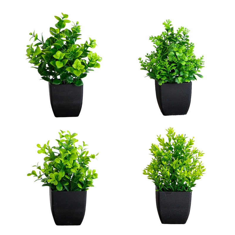7 po Ensemble de 4 plantes vertes artificielles en pot carré noir