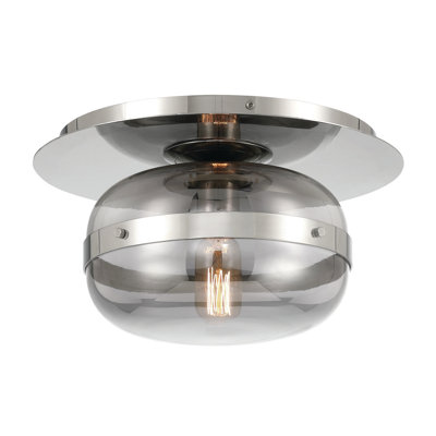Nottingham, Flush Mount, 10", Polished Nickel, Smoked Glass