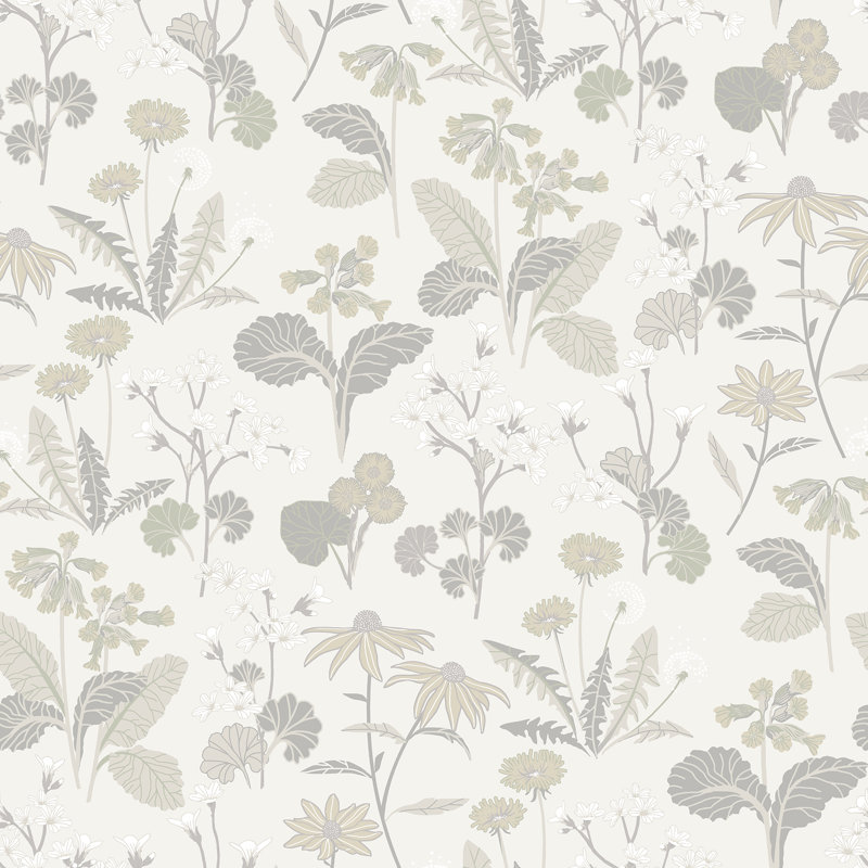 Ingrid Floral Wallpaper Roll, Light Gray